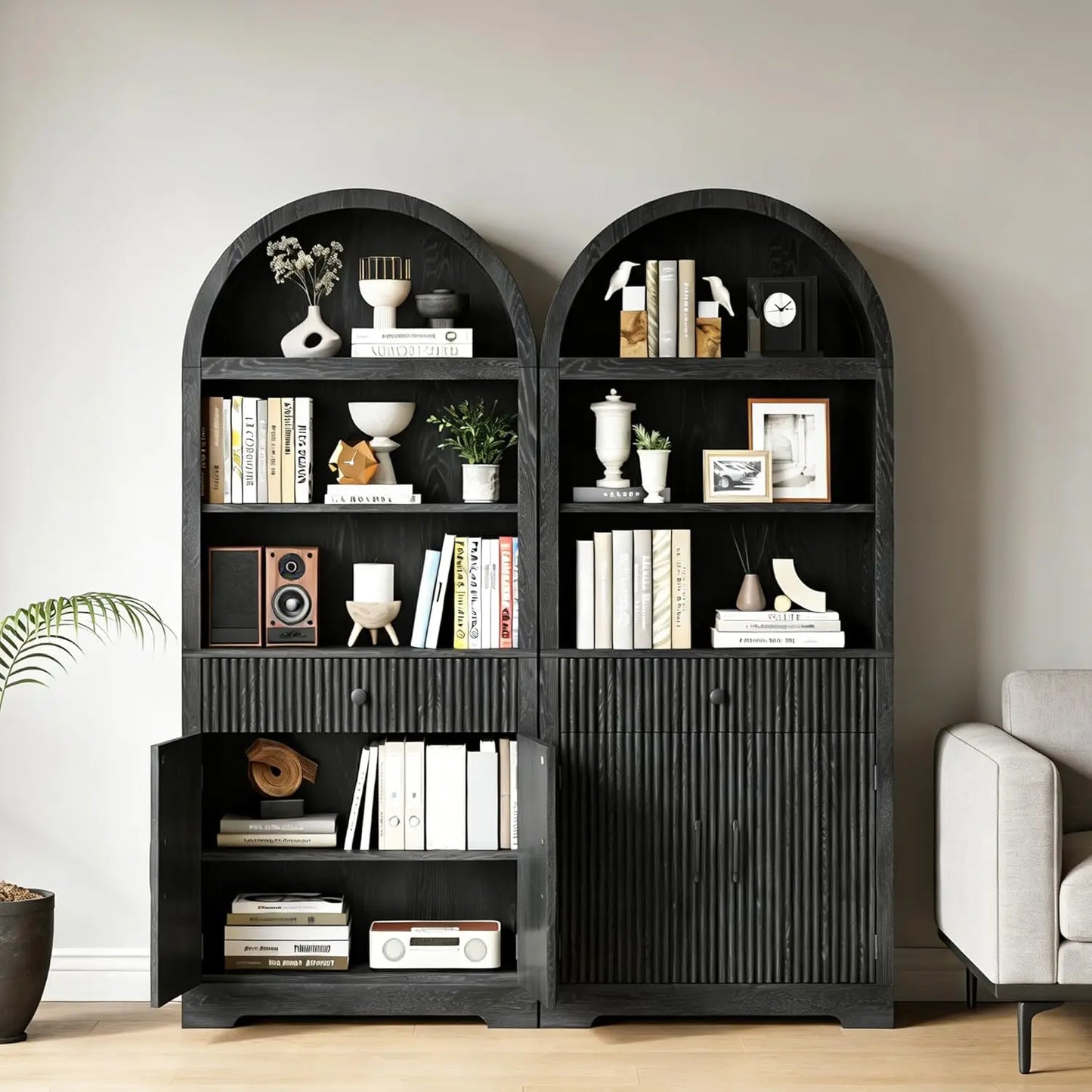 Farmhouse Arched Bookshelf 5-Tier Cabinet With Door