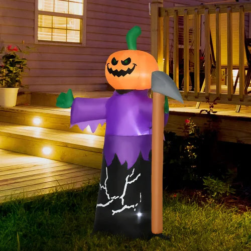 Inflatable Halloween Pumpkin Grim Reaper With LED Lights Waterproof