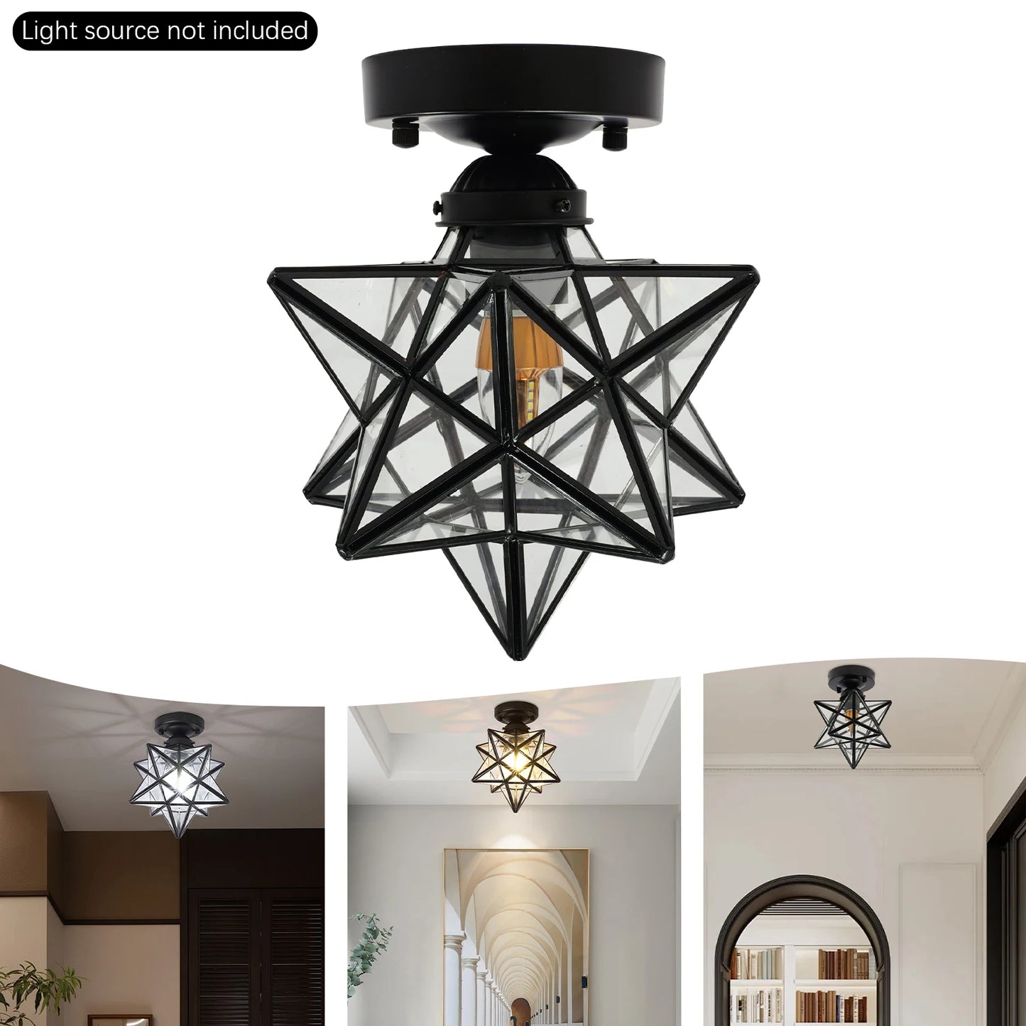 Moravian Star Ceiling Light With Transparent Shade