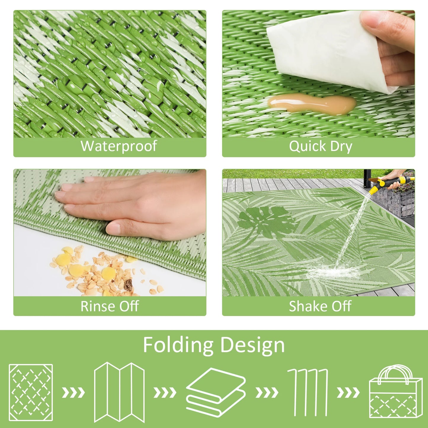 Outdoor Rug Waterproof Recycled Plastic Straw Rug For Patio Deck Camping