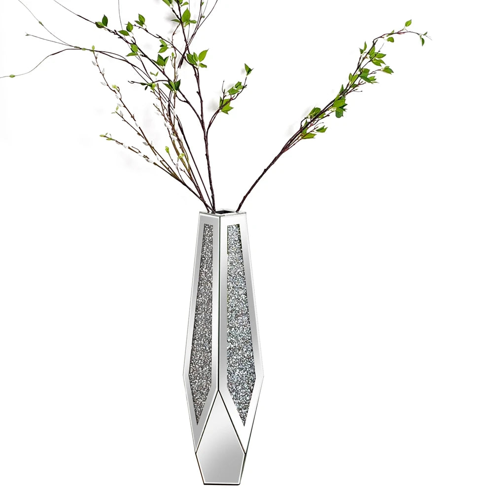 Crushed Diamond Mirrored Floor Vase Glass Crystal Stand