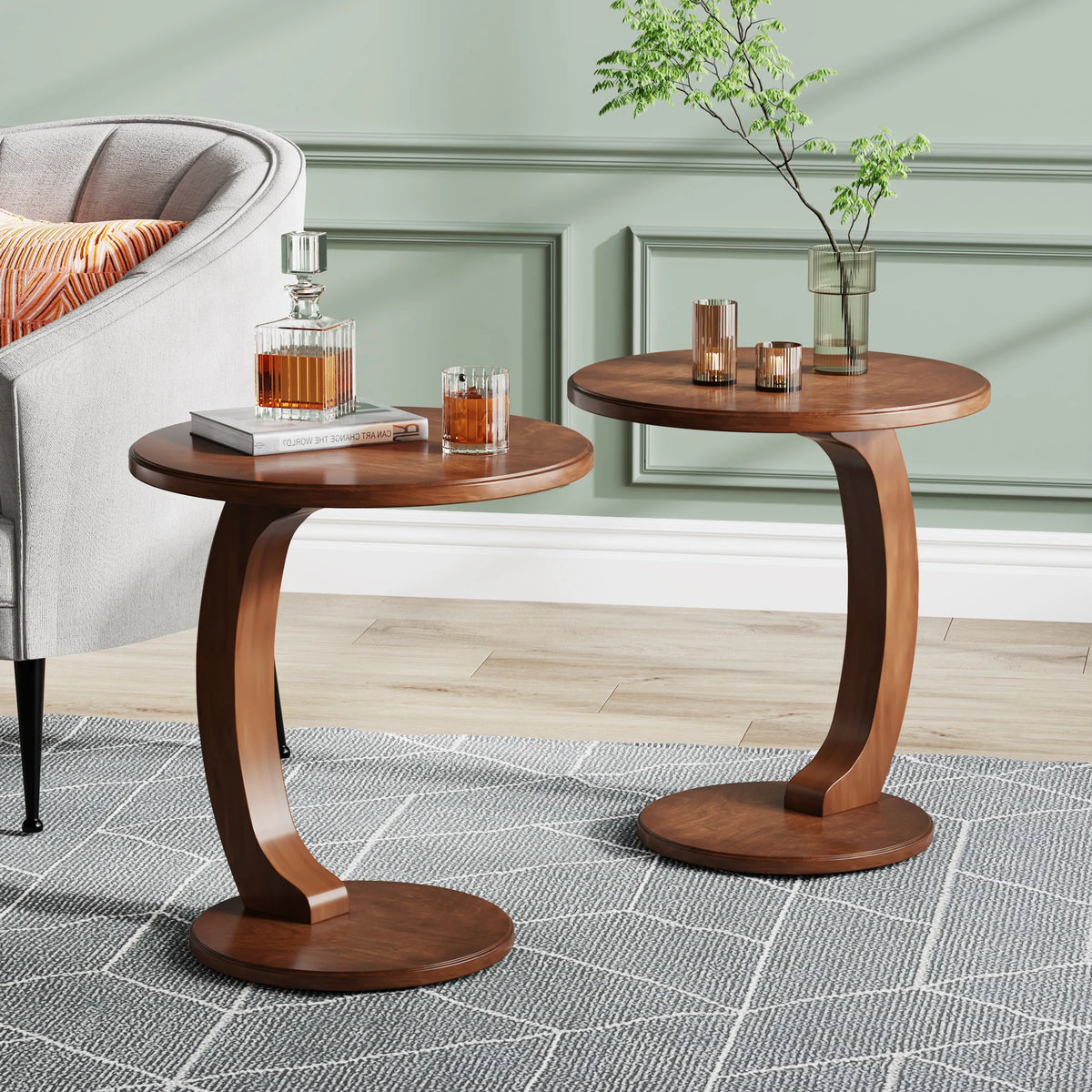 Tribesigns Round C Shaped End Table Modern Living Room Furniture