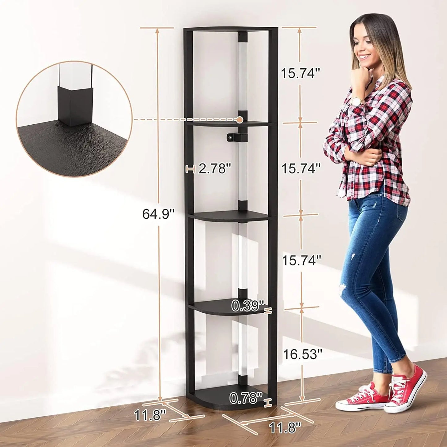 Modern Corner Shelf With LED Lights 5-Tier Storage Display