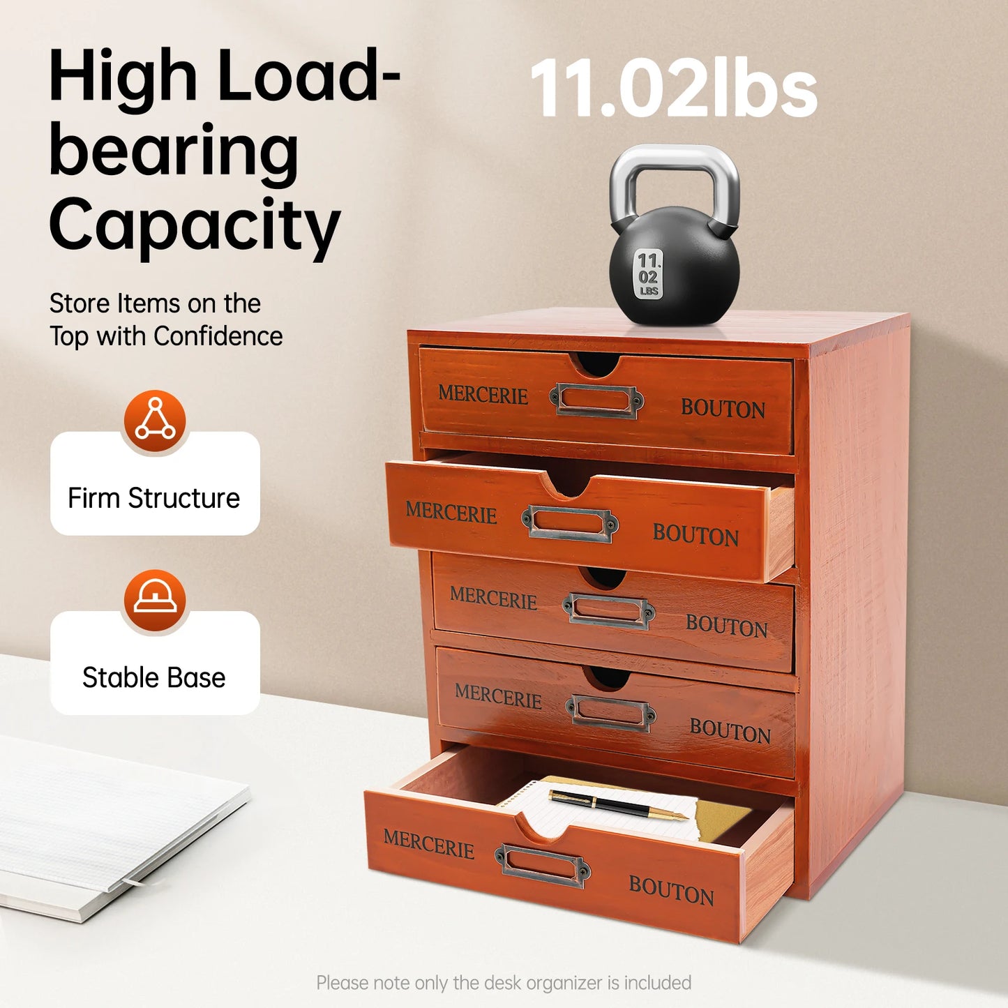 Wooden Desk Organizer With Five Drawers For Office And Study