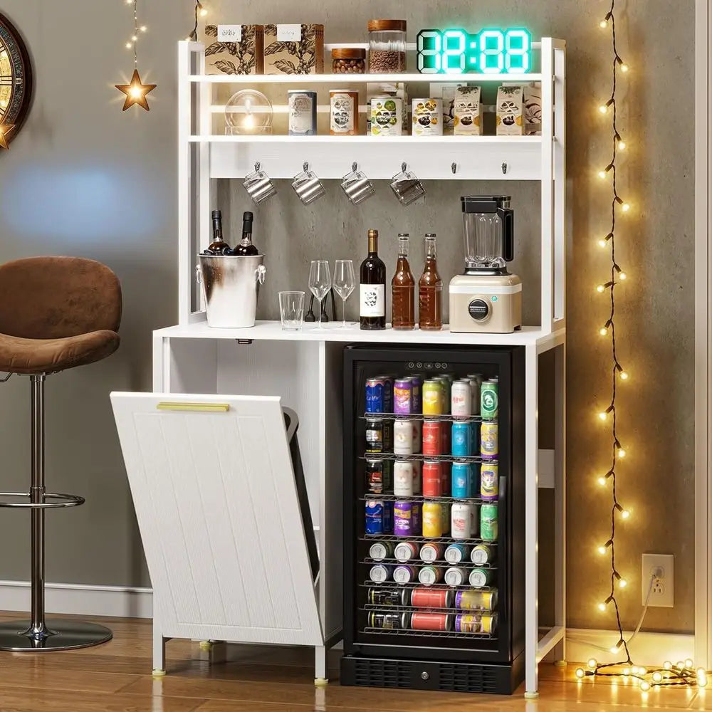 Kitchen Storage Rack With Built In Trash Can And Power Outlets