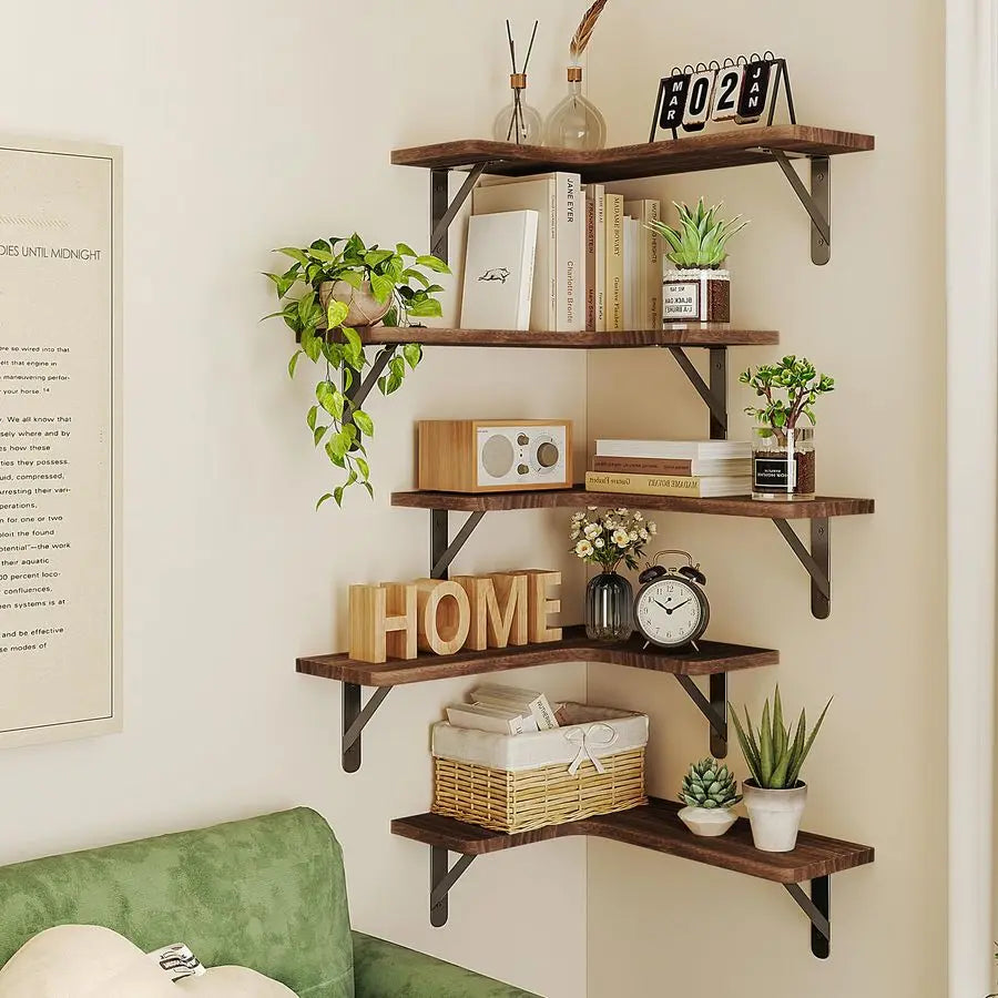 XMSJ Floating Shelves Wall Mounted Rustic Wood Corner Shelf Decor