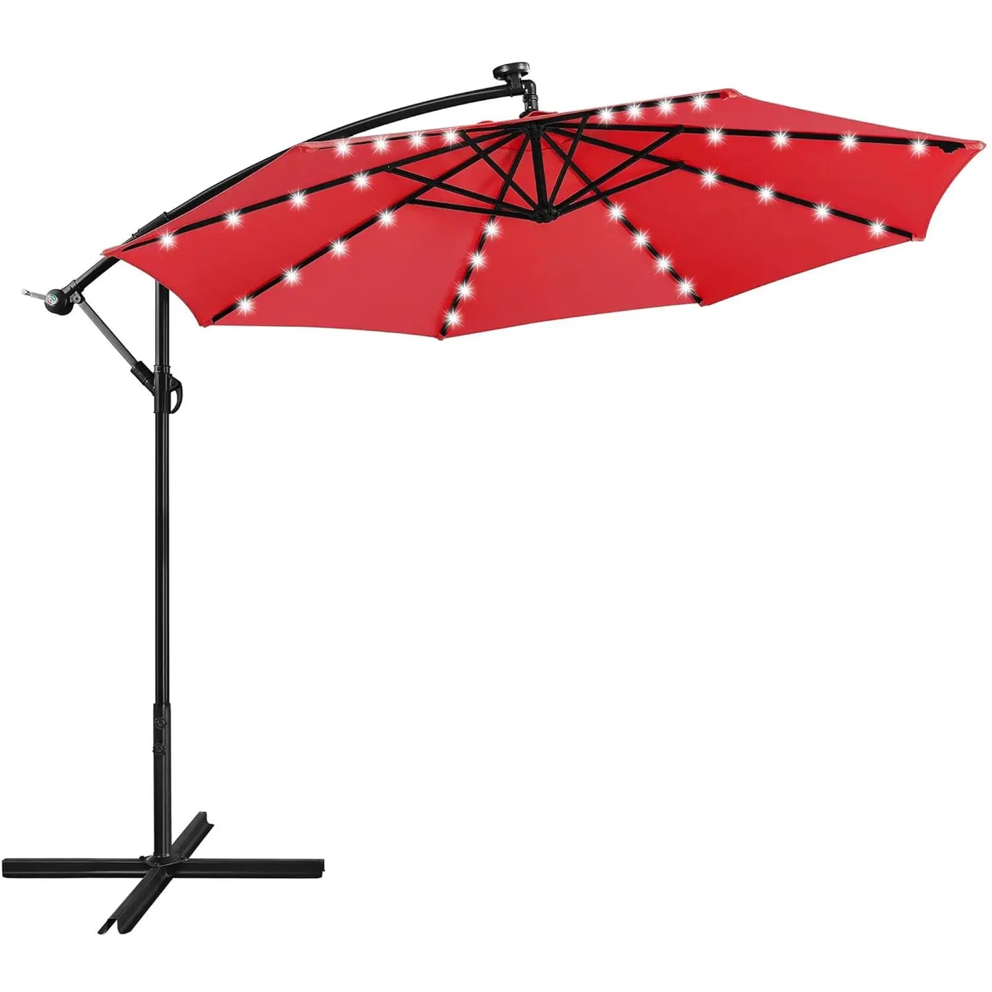 Solar Offset Cantilever Umbrella With 32 LED Lights Outdoor Patio