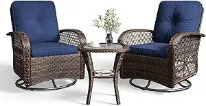 Aoxun 3-Piece Patio Set With Wicker Rocking Chairs