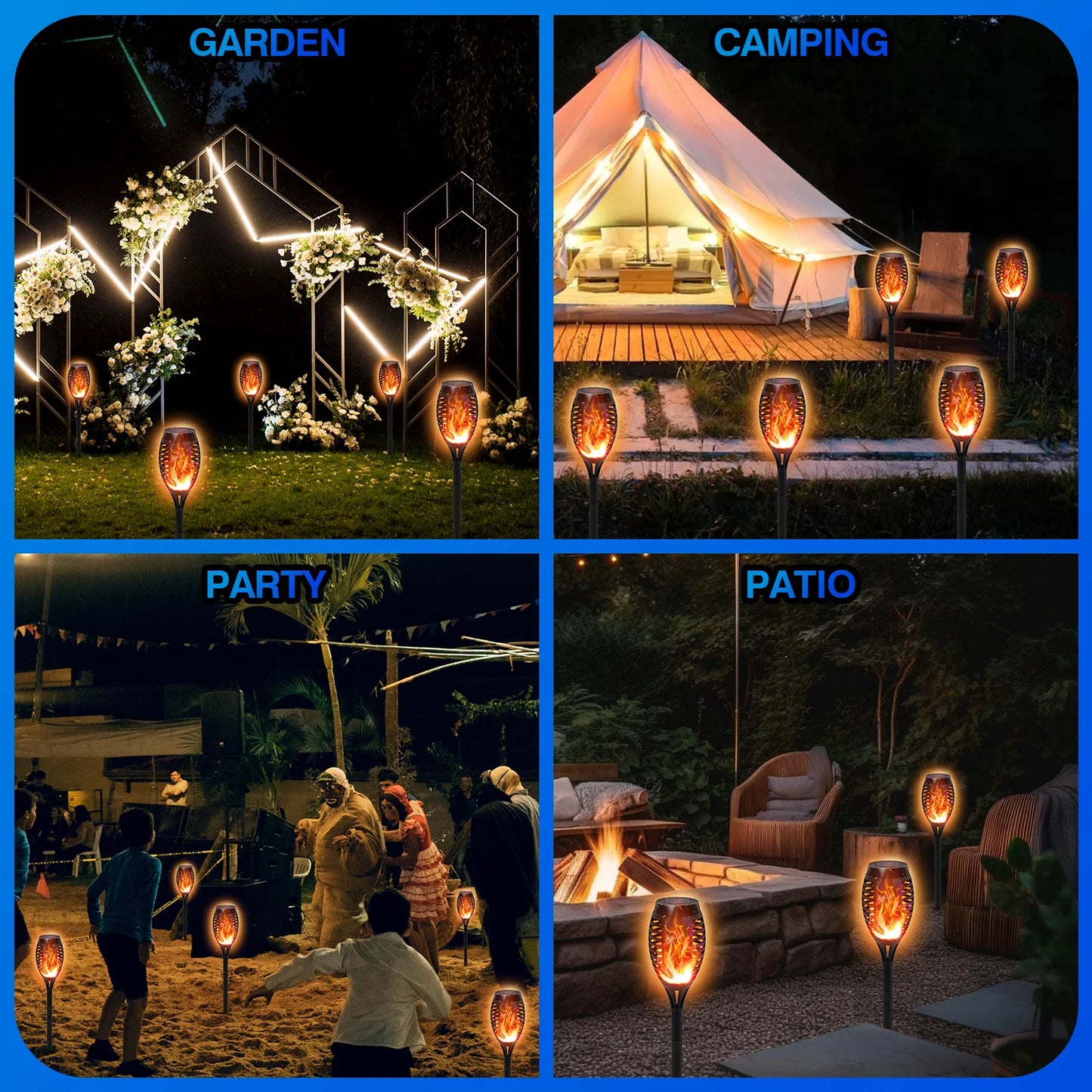 Solar Torch Lights With Flickering Flame Waterproof Outdoor Pathway