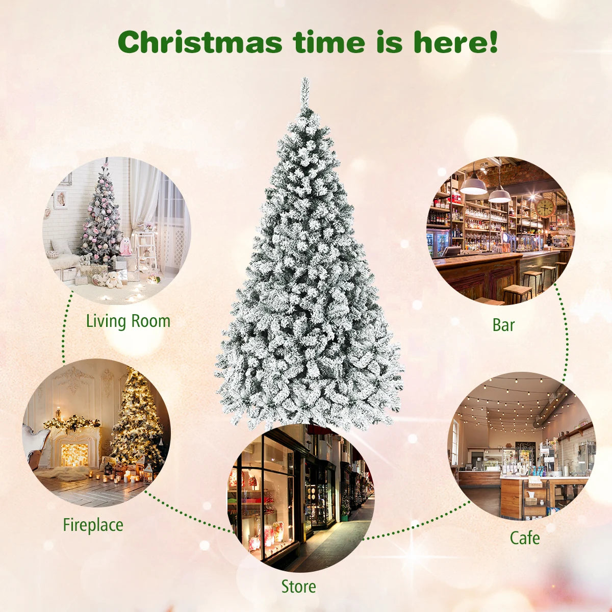 MULTIGOT Pre Lit Snow Flocked Hinged Artificial Christmas Tree