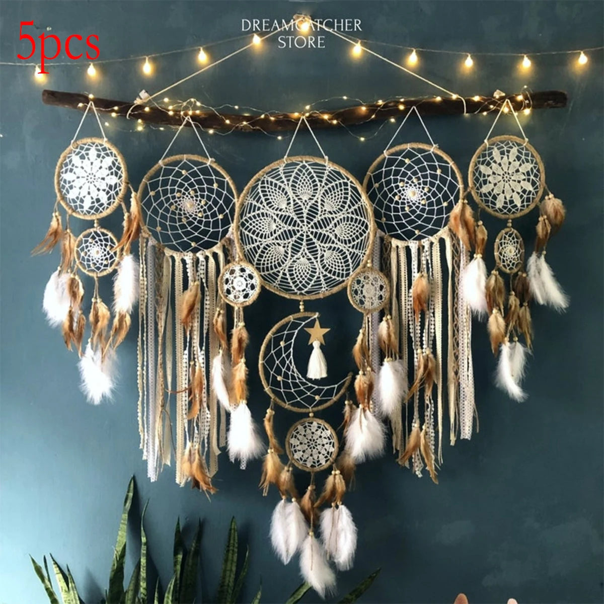 Dream Catcher Moon Dream Chaser Bohemian Wall Decor Handcrafted