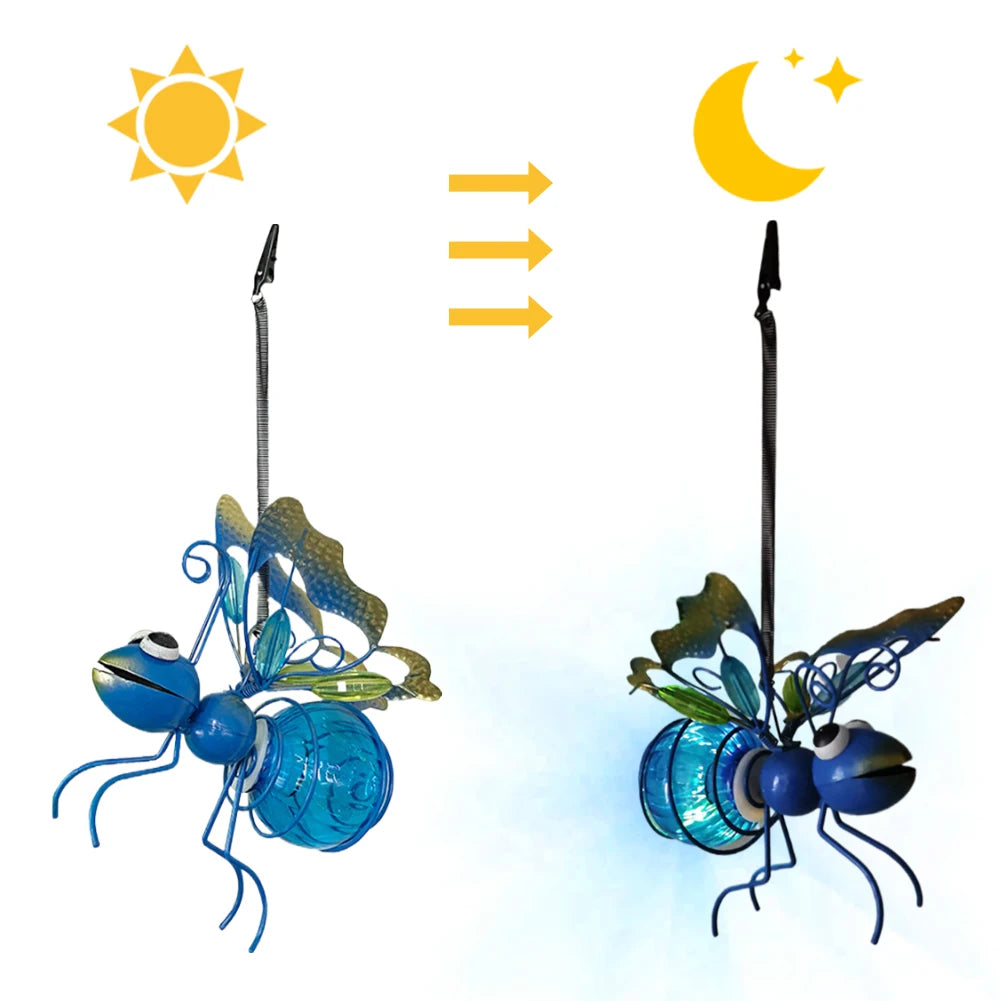 Solar Iron Insect Statue With LED Fairy Lights Outdoor
