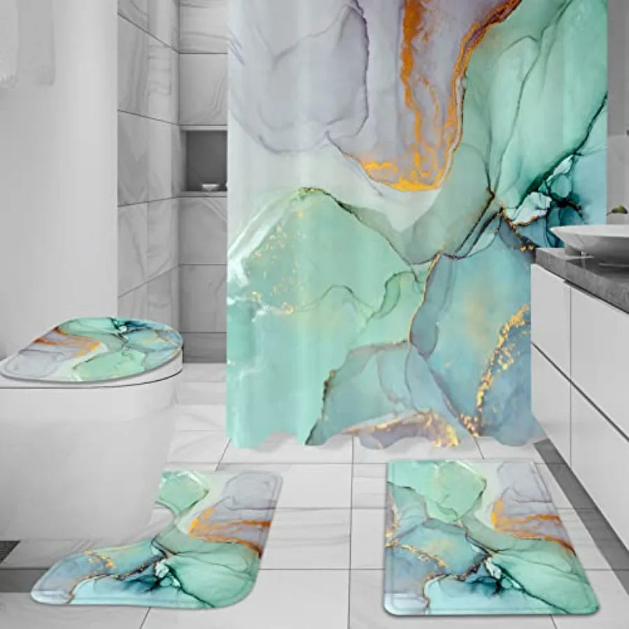 Shower Curtain Set With Non Slip Rugs Bath Mat Accessories