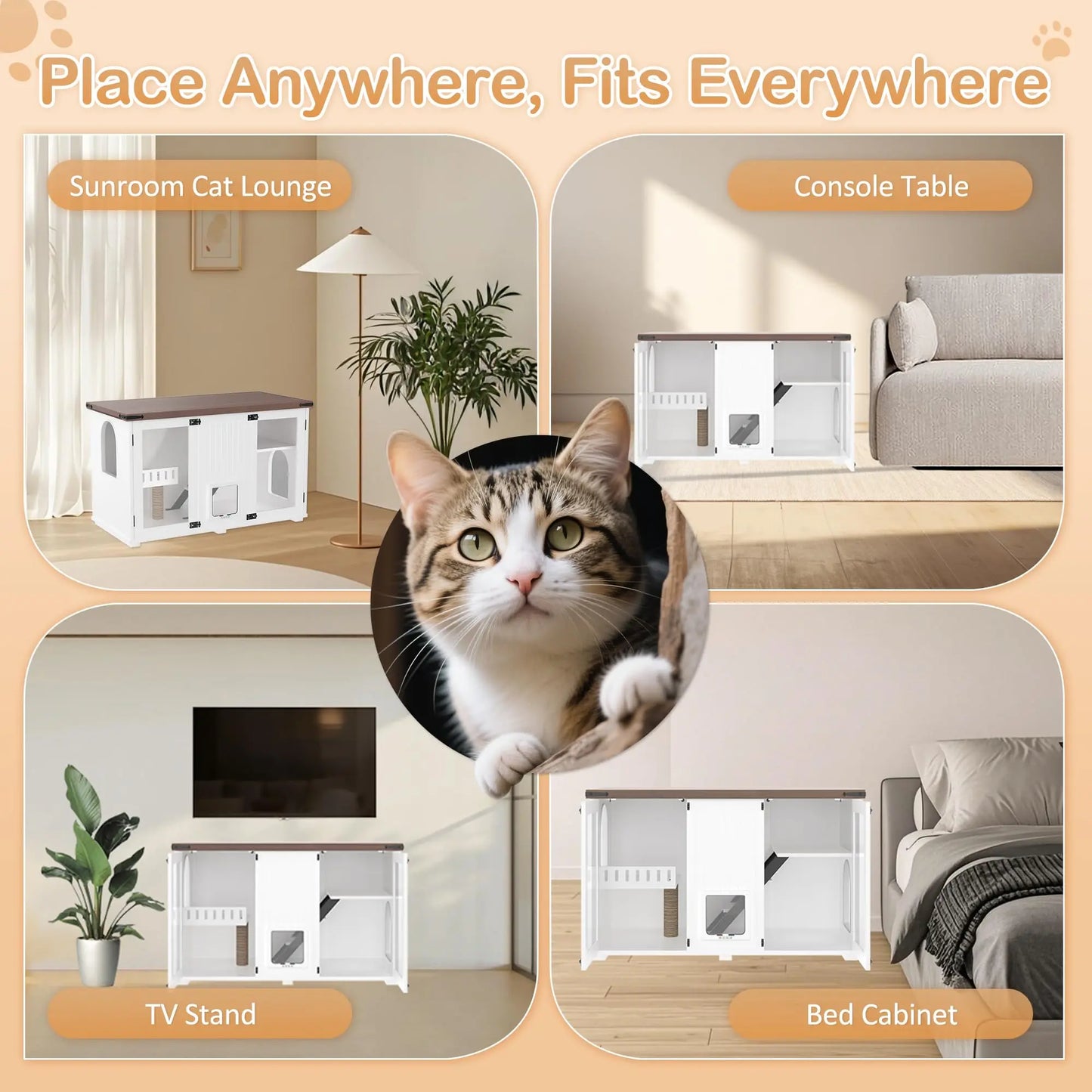 Cat House Litter Box Enclosure With LED Light Smart Doors