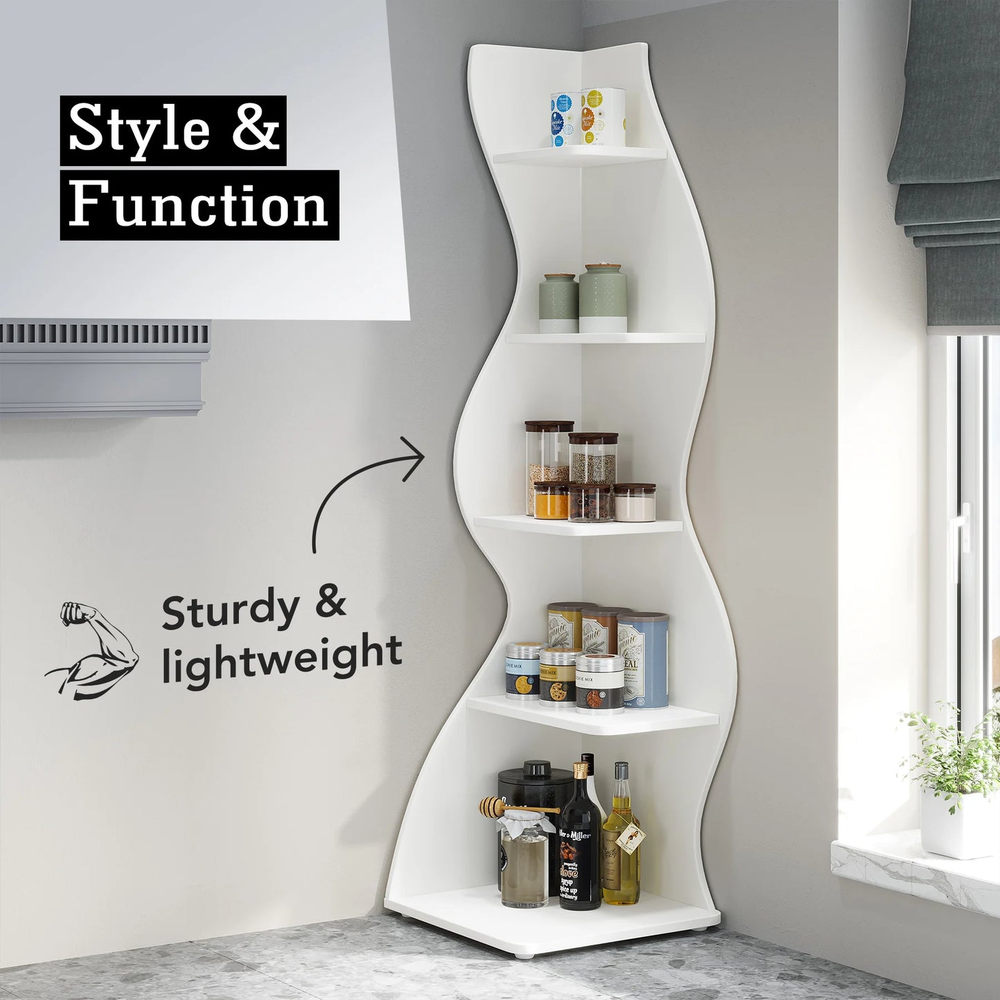 Tribesigns Modern 5-Tier Corner Shelf Wall Bookcase