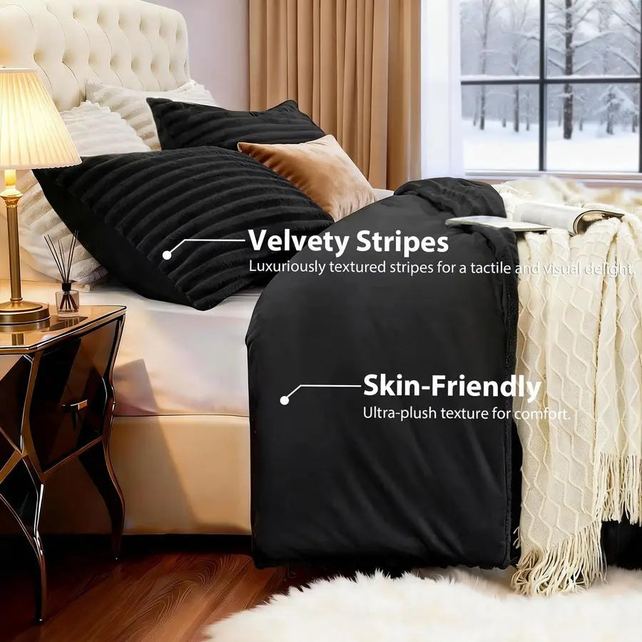 Fluffy Comforter Set Ultrasoft Flannel 3 Piece Bedding
