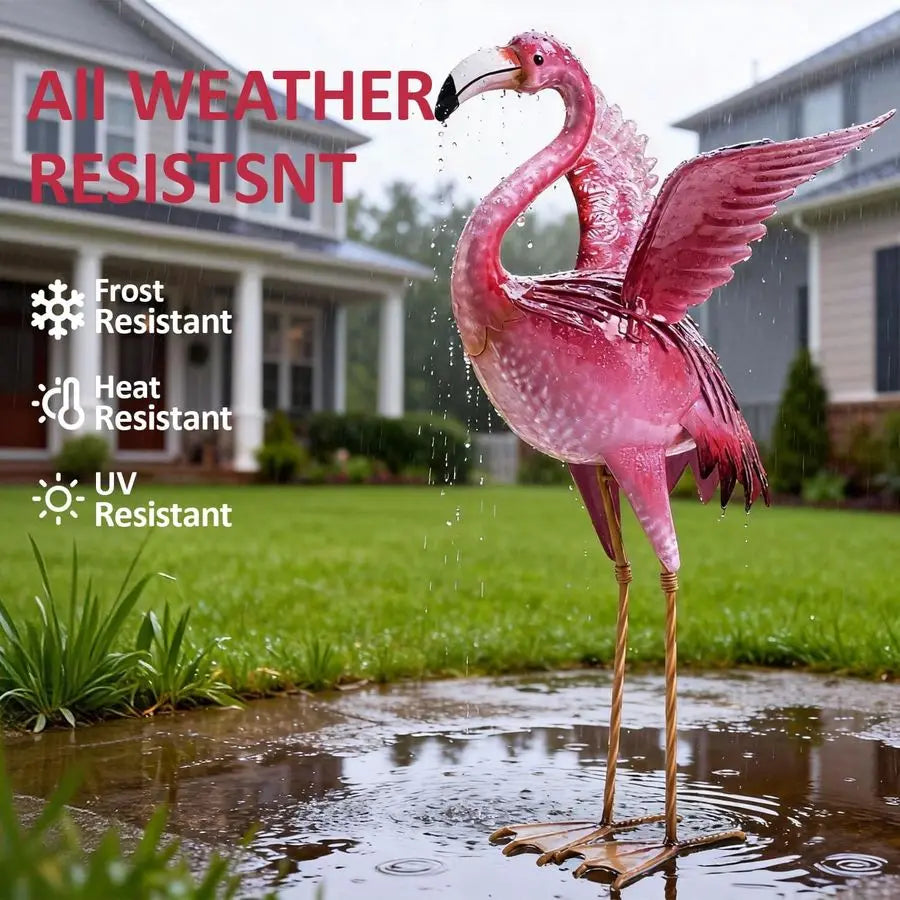 Garden Flamingo Statue Outdoor Metal Bird Sculptures Yard Art