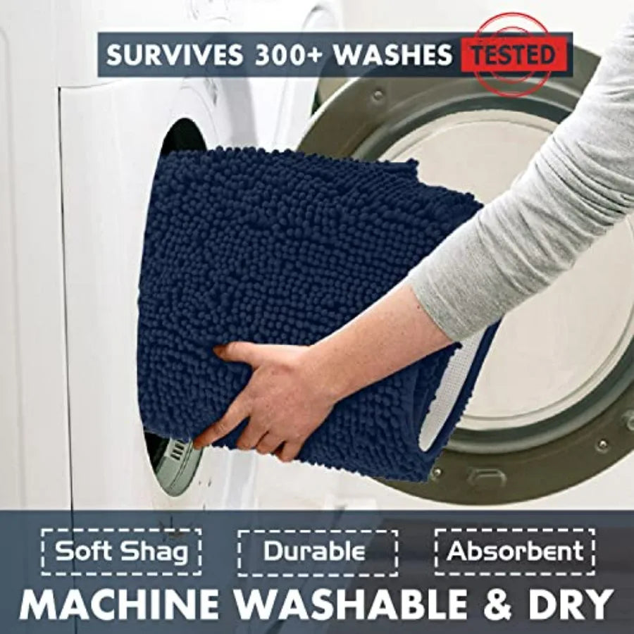 Bathroom Rugs Set Non Slip Shaggy Chenille Four Piece Mat