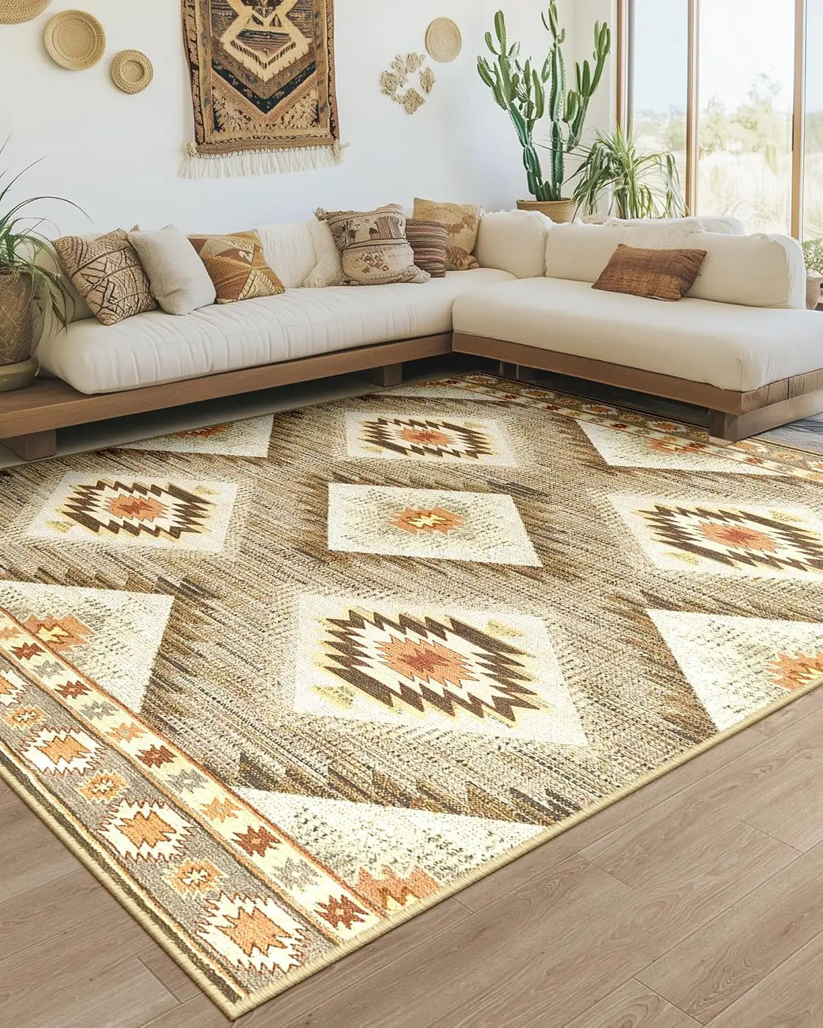 Washable Non Slip Area Rug With Tribal Western Print