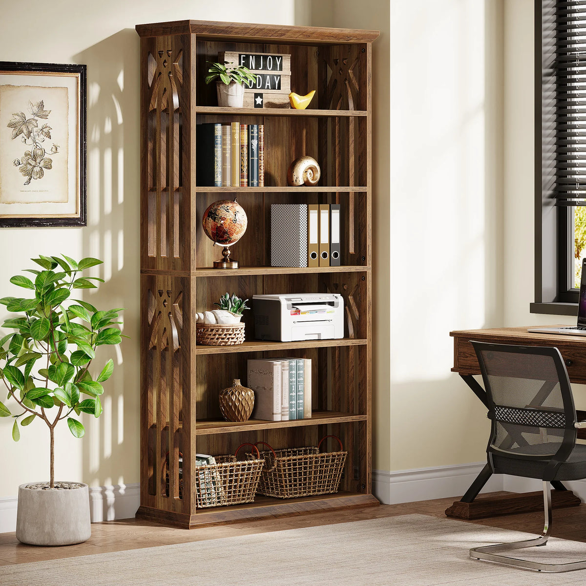 Tribesigns Six Tier Freestanding Wooden Display Bookshelf Bookcase