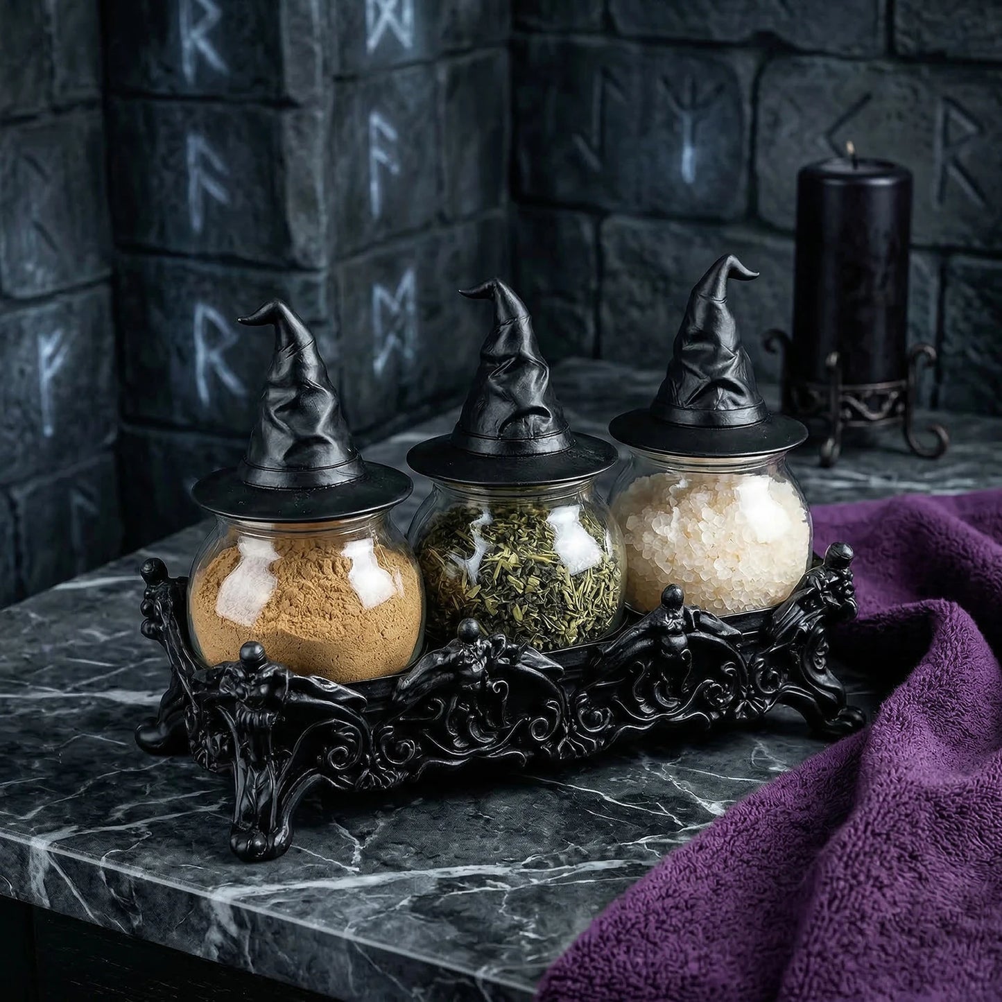 Apothecary Spice Jars Set With Witchy Hat Lids Witchcore Kitchen