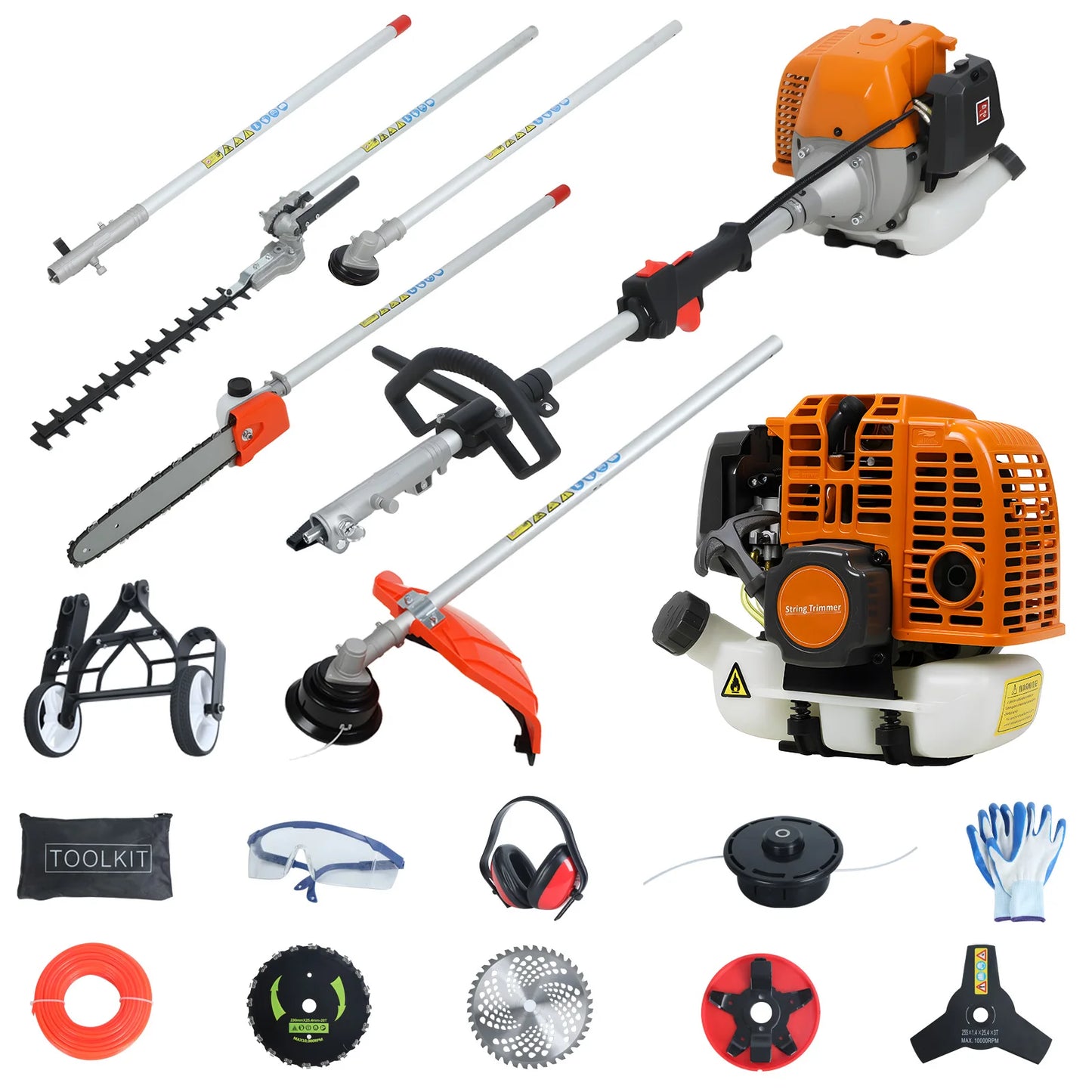 Gas Powered 8 in 1 Hedge Trimmer String Trimmer Cutter
