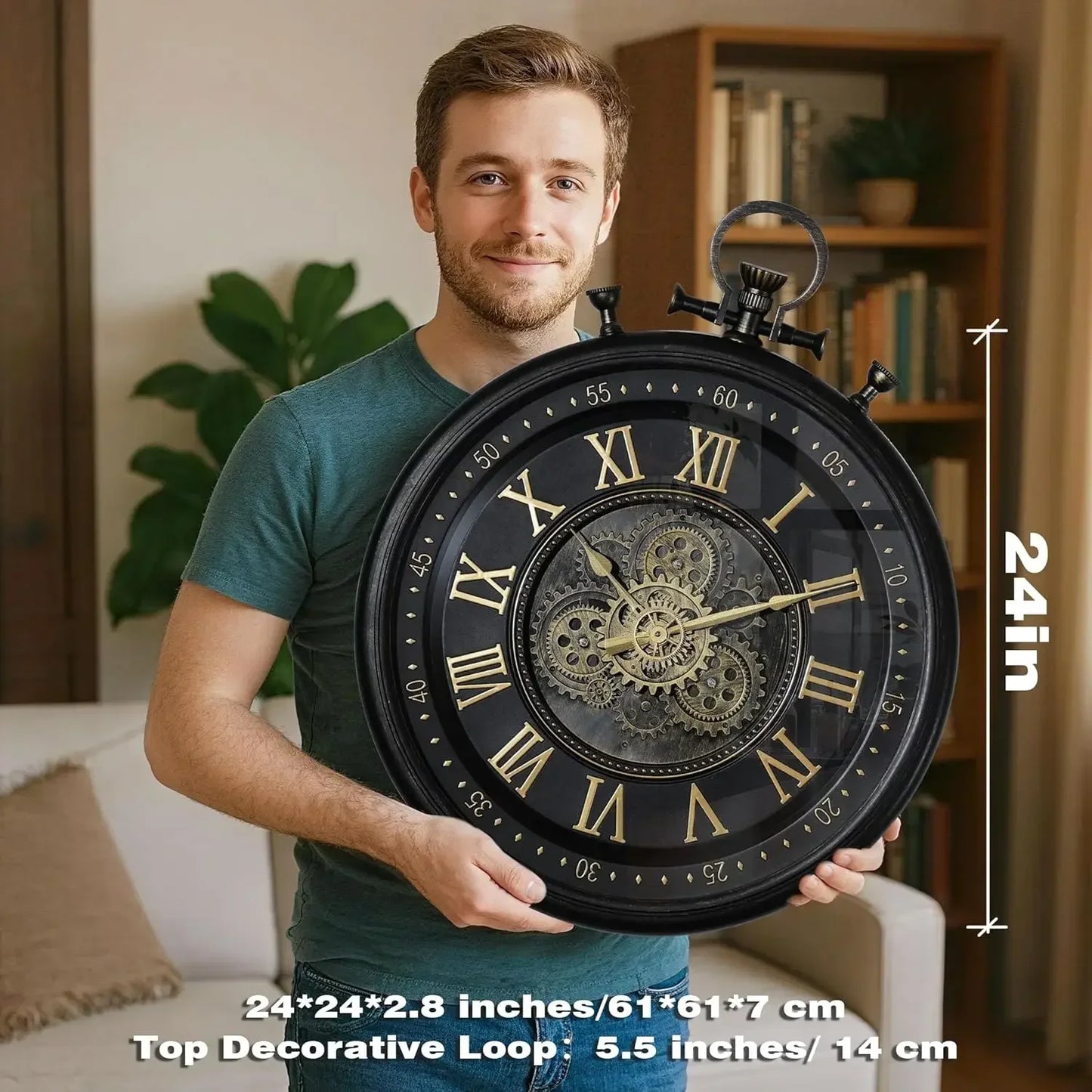 Decorative Moving Gear Wall Clock With Large Numerals