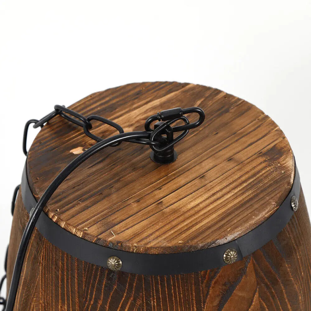 Hanging Vintage Wine Barrel Pendant Light Rustic Wood Ceiling Lamp