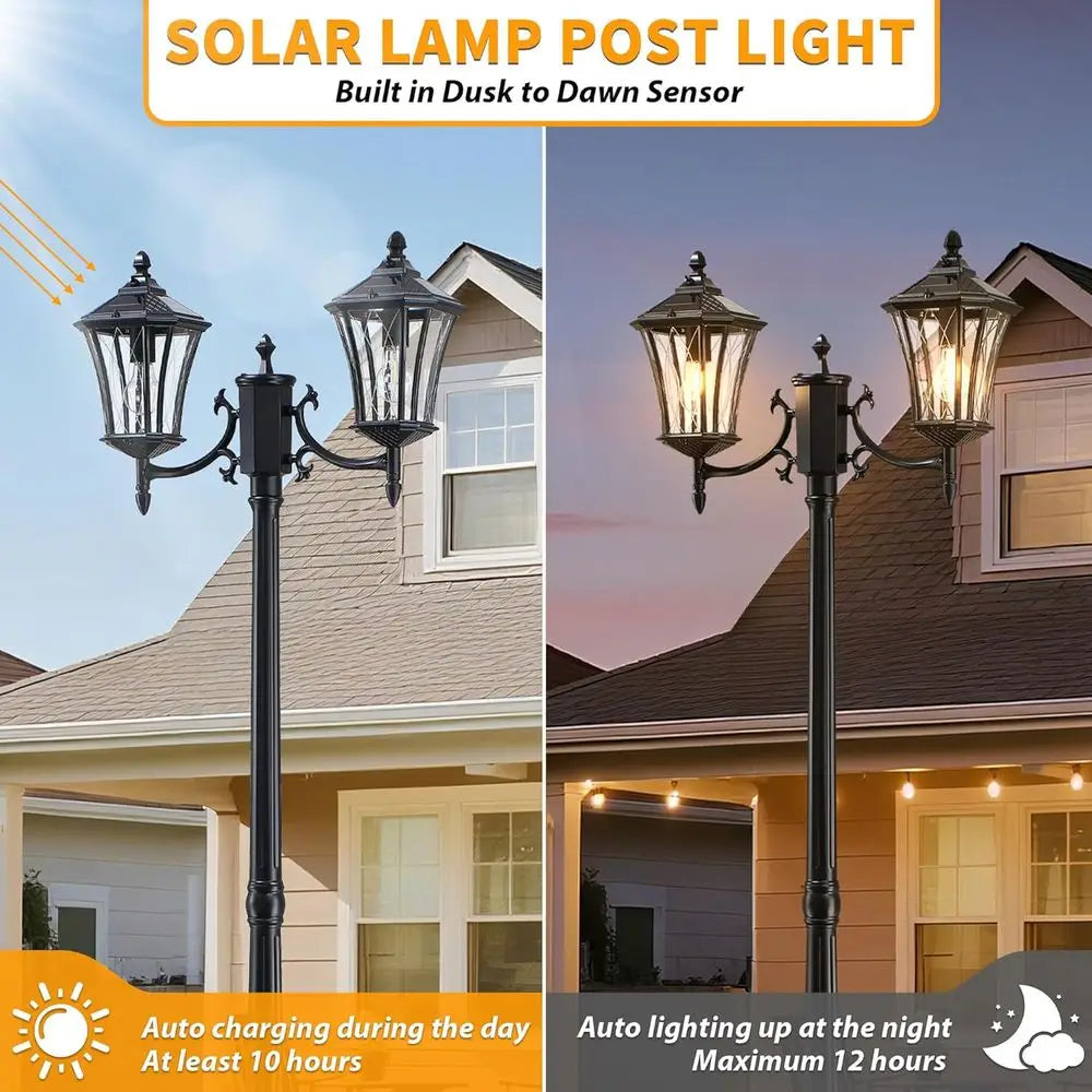 Solar Post Light 2-Head Dusk to Dawn Outdoor