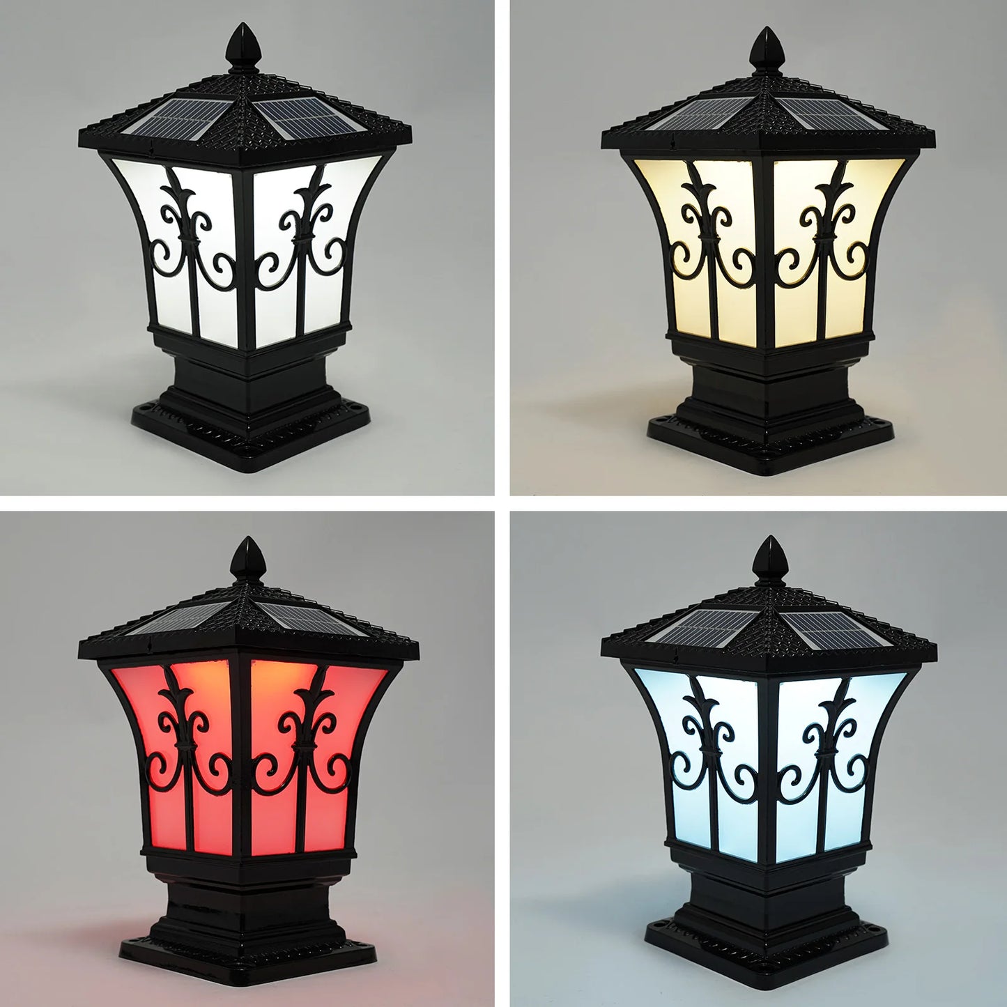 Solar Powered Outdoor Post Light With Remote Control For Garden