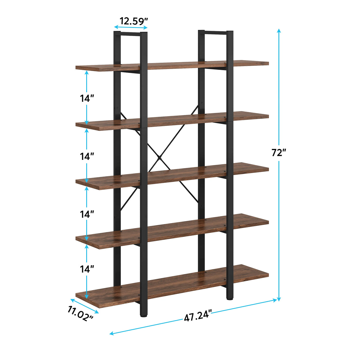 Tribesigns Five Tier Vintage Industrial Wooden Bookshelf Bookcase