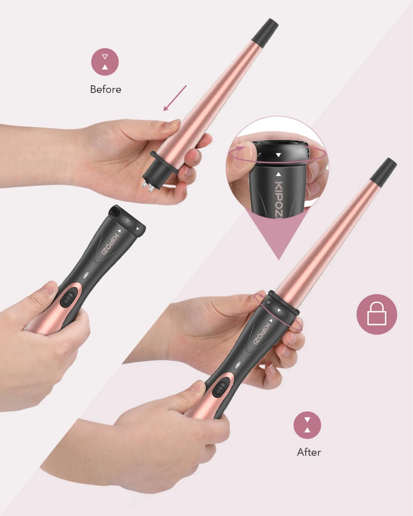 KIPOZI 5 In 1 CurlingTool CeramicBarrel And Hot Air Brush