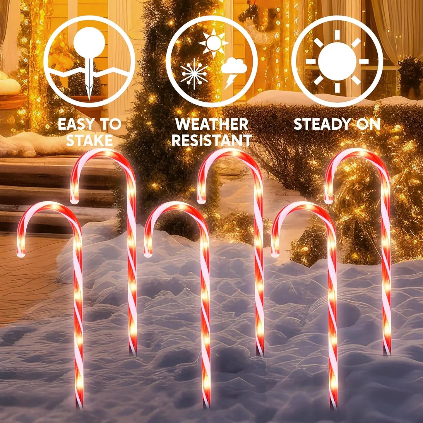 Joyfy Candy Cane Pathway Marker Lights, Set of 12 for Outdoor Christmas Decor