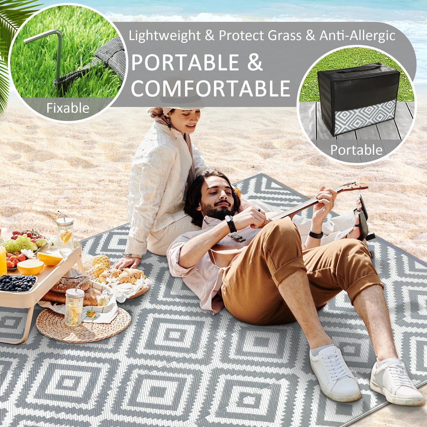 Waterproof Outdoor Rug Polypropylene Leaves Pattern For Patio And Deck