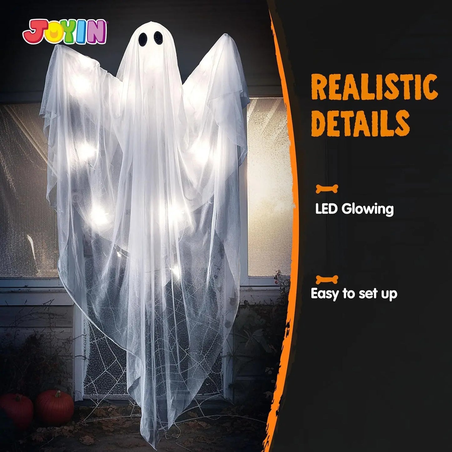 Joyfy LED Light Up Ghost Halloween Hanging Decor Outdoor