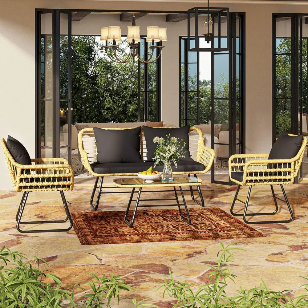 XMSJ 4-Piece Patio Furniture Wicker Outdoor Bistro Set
