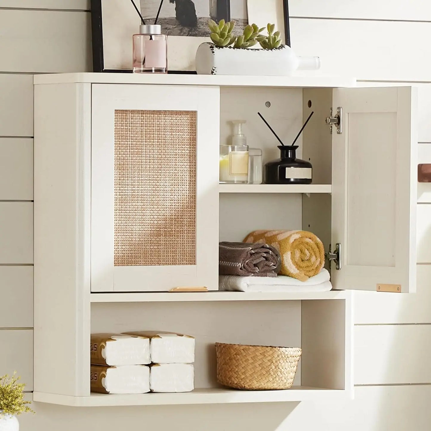 Rattan Bathroom Wall Cabinet Over Toilet Storage Organizer