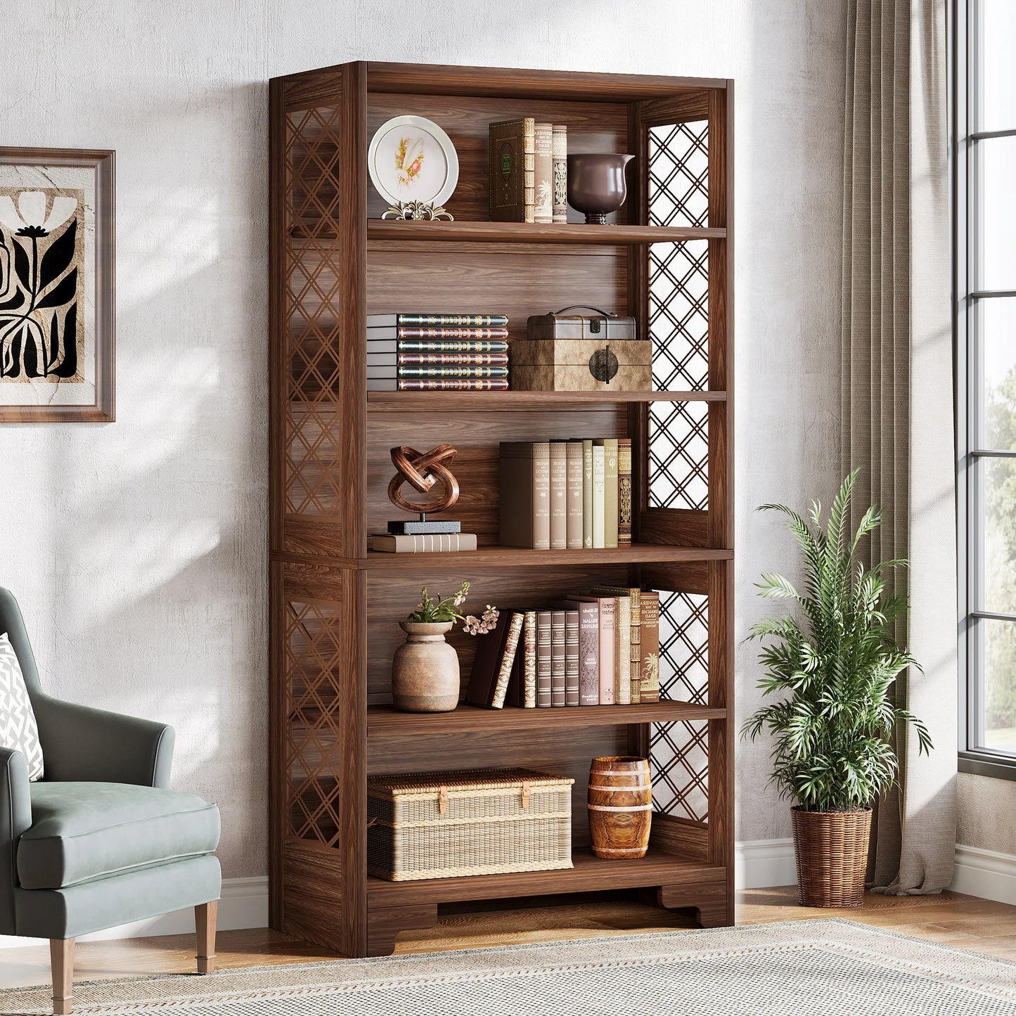 Tribesigns 6-Tier Bookcase Industrial Style Floor Standing Shelves