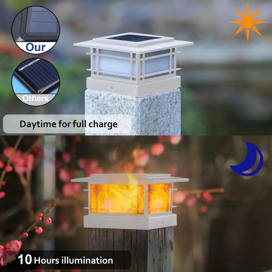 Solar Post Cap Lights With Flickering Flame For Fence Posts