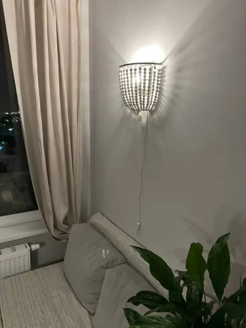 Industrial Retro Wood Bead Wall Lamp E14 Loft Bedroom Cafe