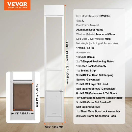 SucceBuy Sliding Glass Dog Door With Adjustable Aluminum Frame