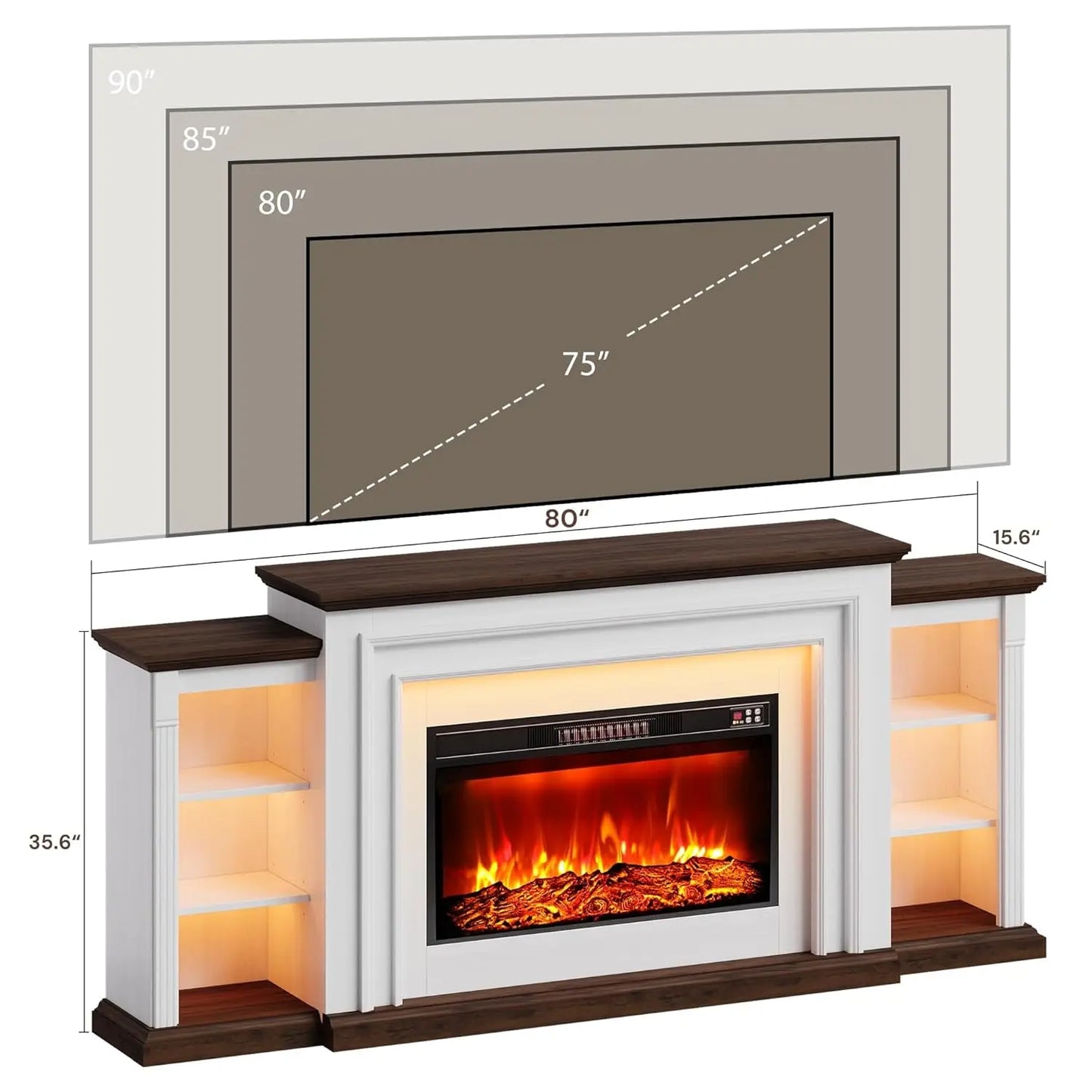 Electric Fireplace TV Stand With Mantel And Freestanding Heater Adjustable Flame