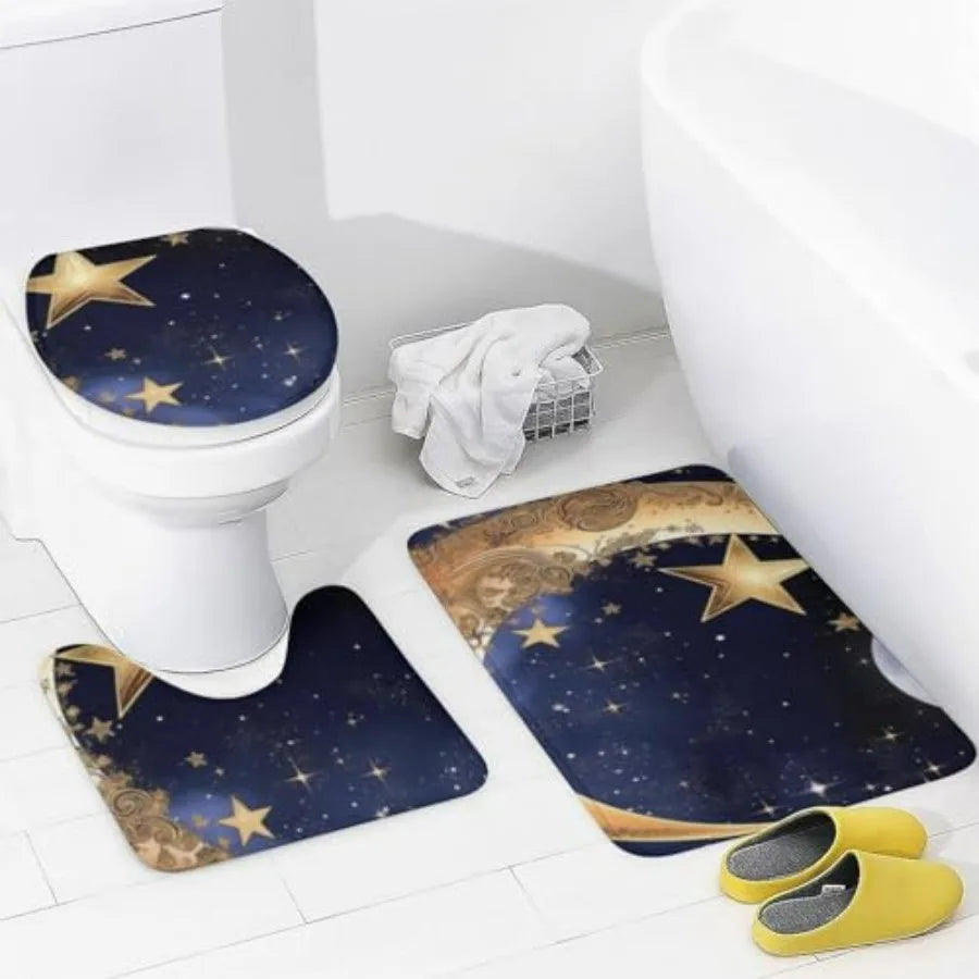 Moon Star Design Bathroom Curtain Set With Rugs