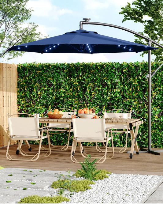 HiMISS Cantilever Offset Patio Umbrella With Solar LED Lights Tilt