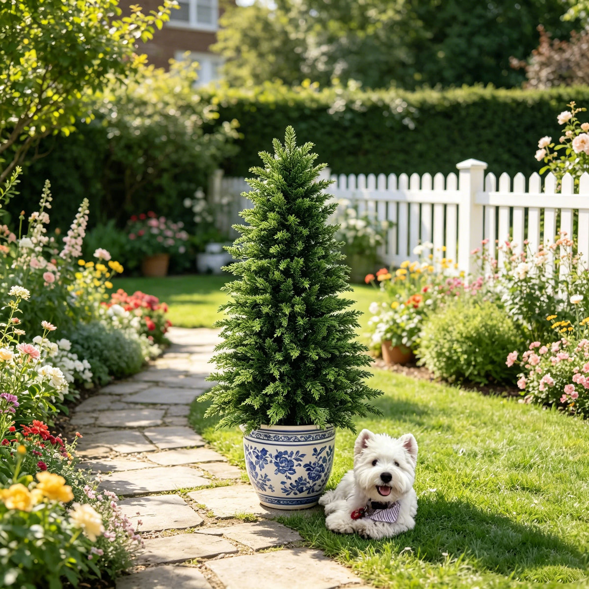 Artificial Cedar Topiary Tree UV Resistant Indoor Outdoor Decor