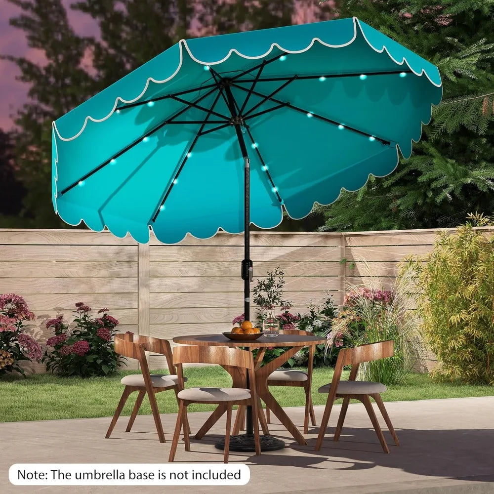 Solar LED Patio Umbrella With 24 Lights Two Tier Scalloped Vented