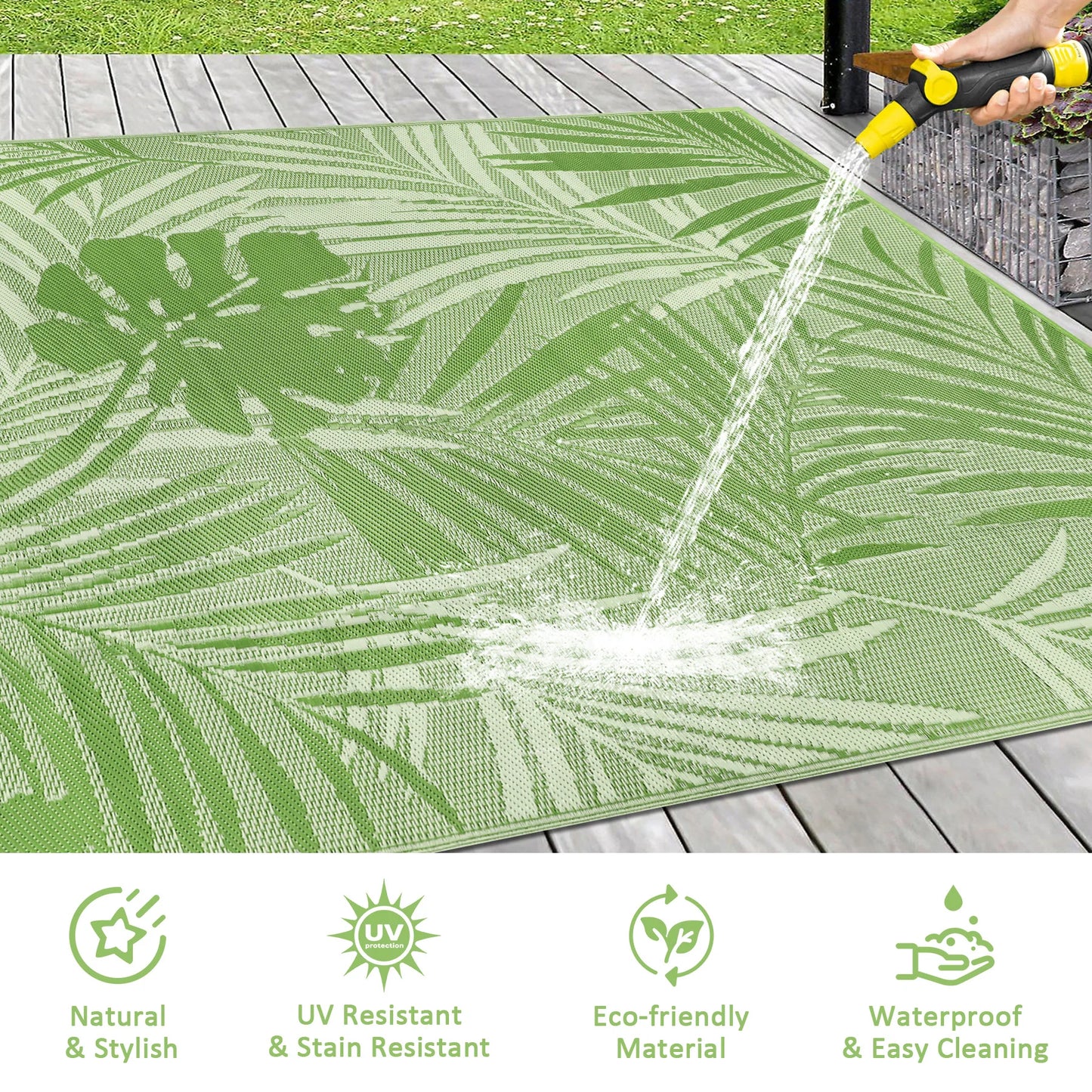 Waterproof Outdoor Rug Polypropylene Leaves Pattern For Patio And Deck