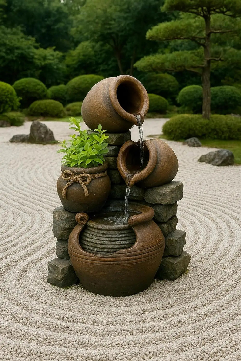 Outdoor Water Fountain With Flower Pot Multi Pots Design