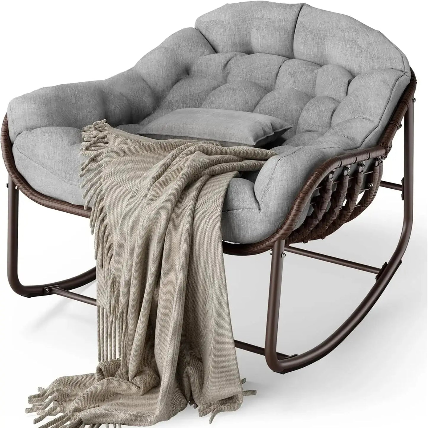 HiMISS Rattan Rocking Chair With Thick Cushion Outdoor Furniture