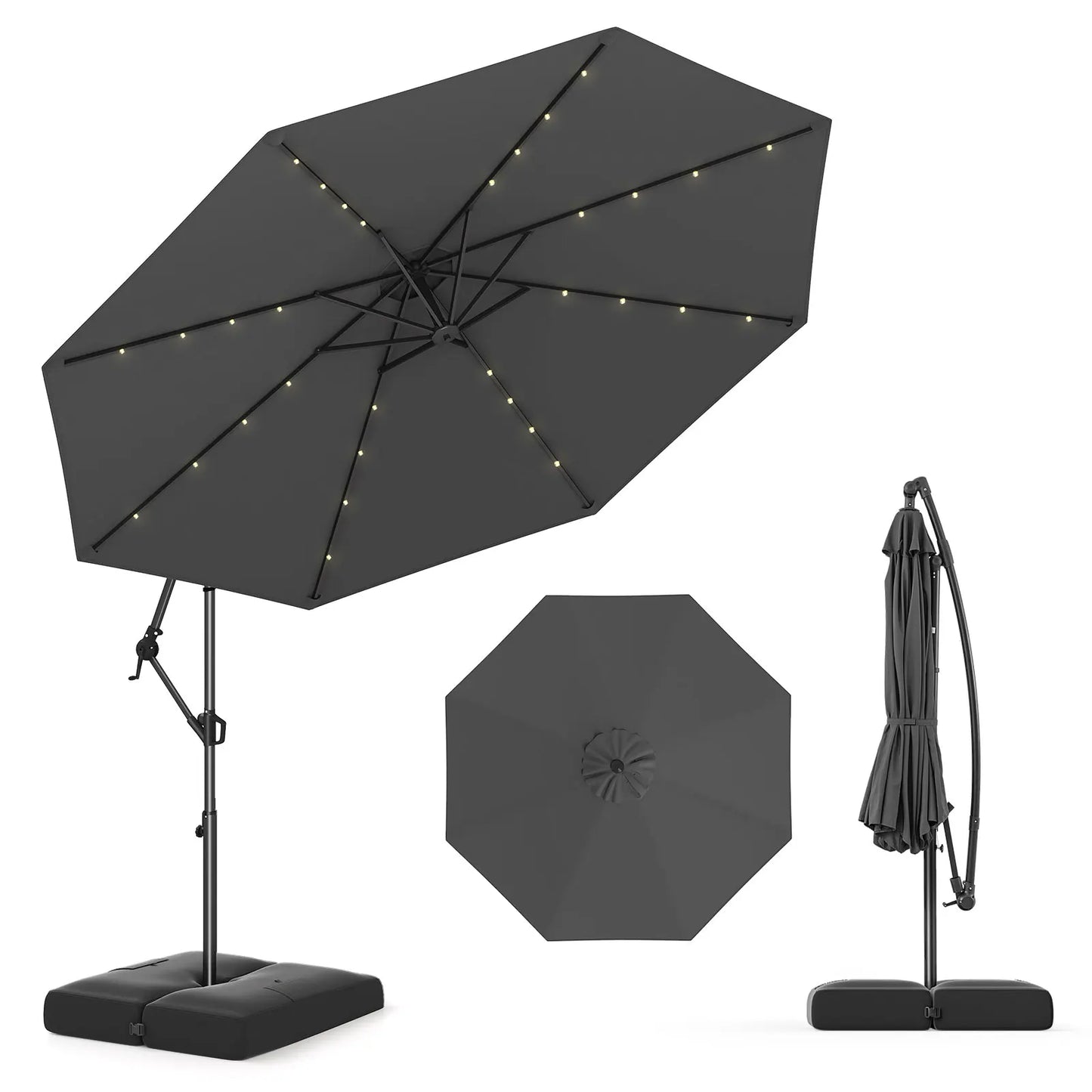 LIFEZEAL Offset Hanging Umbrella With LED Lights For Patios